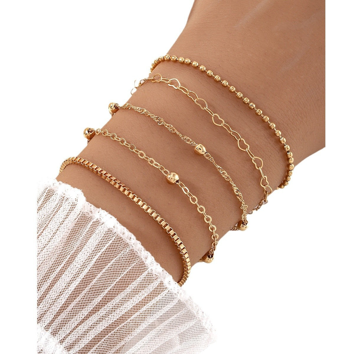 Women's Alloy Round Beads Chain Box Simple Bracelets