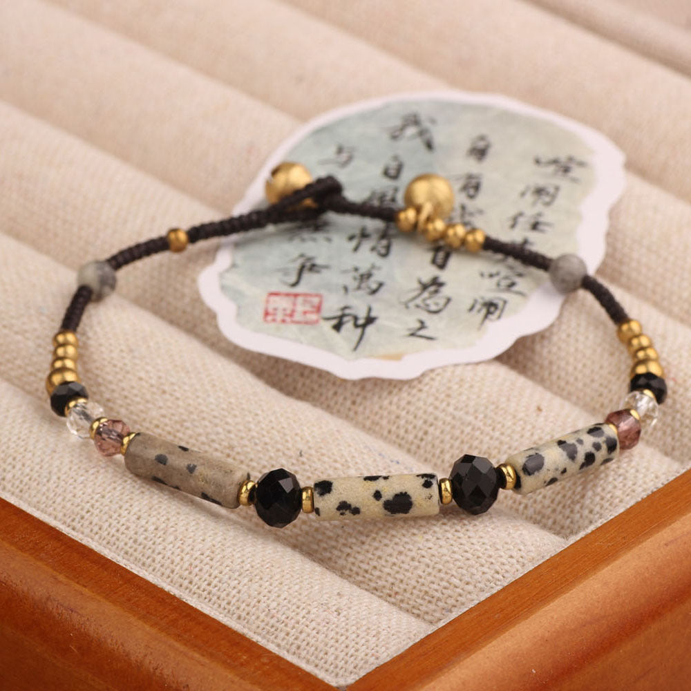 Women's Style Natural Malachite Amethyst Artistic Vintage Weave Carrying Bracelets