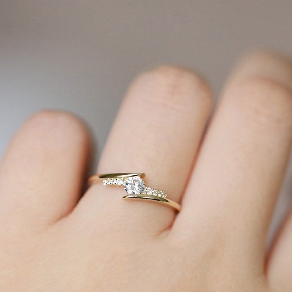 Women's Style Personalized Fashion Zircon Crystal Gold French Rings