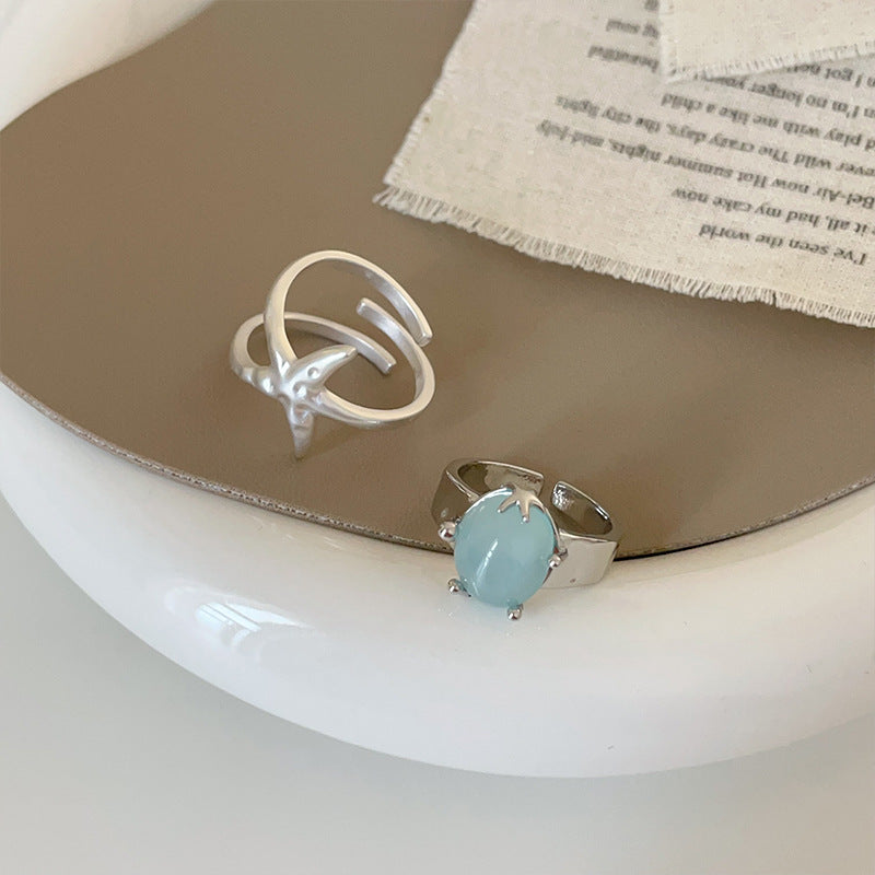 Metal Starfish Cat Eye Open Female Rings