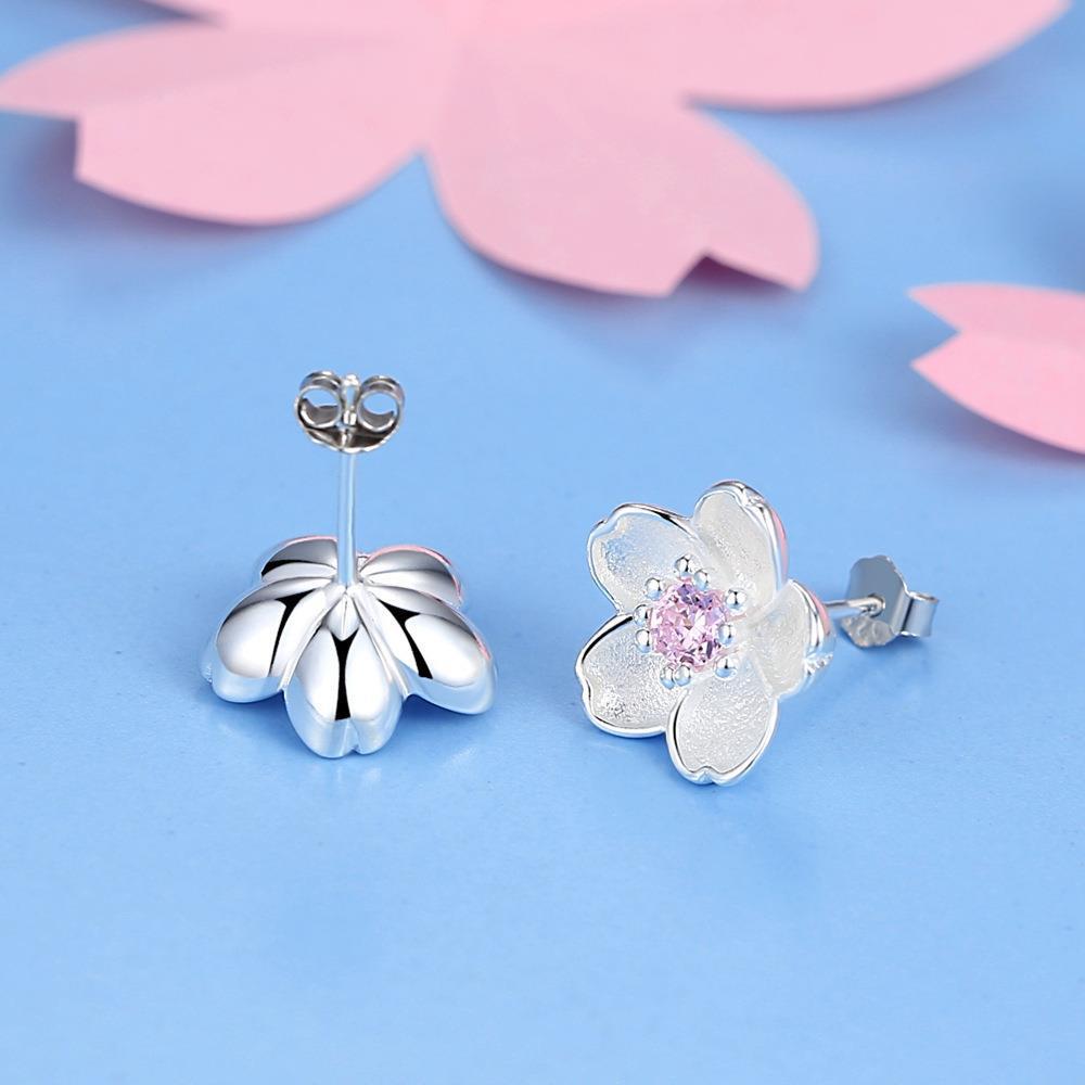 Women's Fashion Romantic Artsy Cherry Blossom Temperament Diamond Studded Earrings