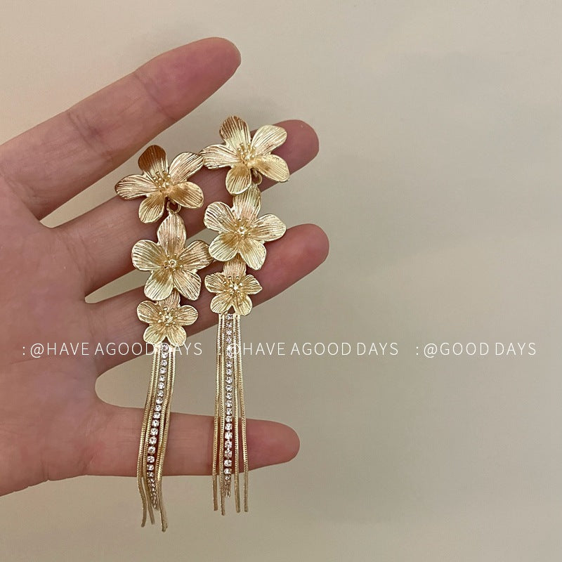 Metal Flower Long Fringe Sweet Cool Earrings