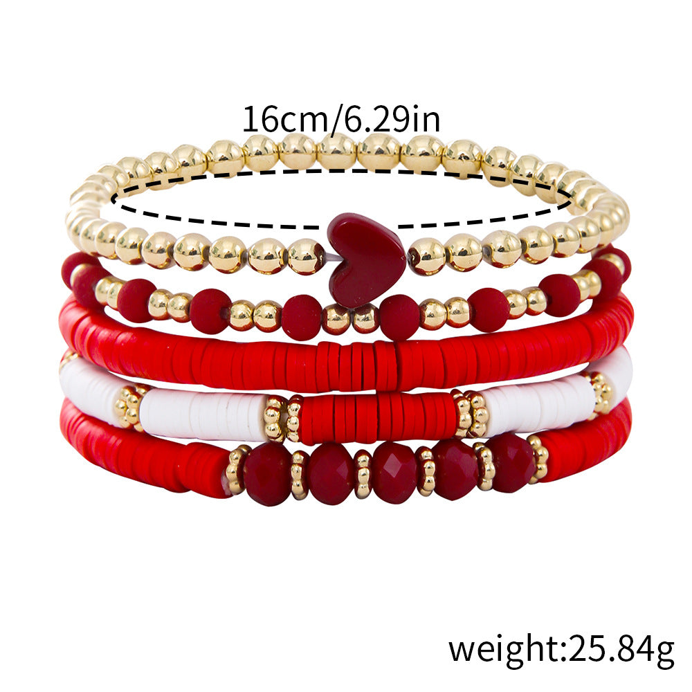 Fashion Simple Love Polymer Clay Elastic Bracelet