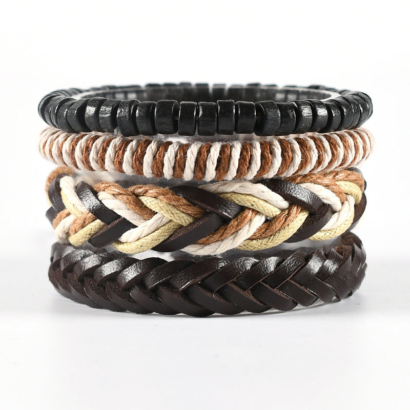 Men's Fashion Leather Woven Wings Boat Anchor Bracelets
