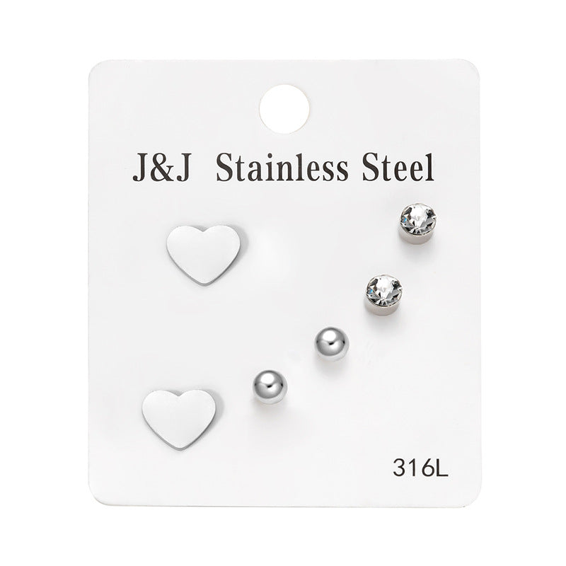 Pairs Heart Shape With Diamond Combination Earrings