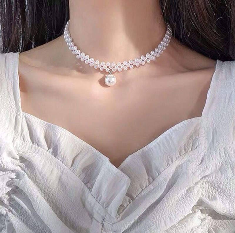 Sense Rhinestone Pearl Woven Elegant Fashionable Beaded Necklaces