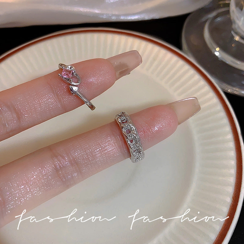 Sweet Cool Pink Diamond Love Heart-shaped Female Design Rings