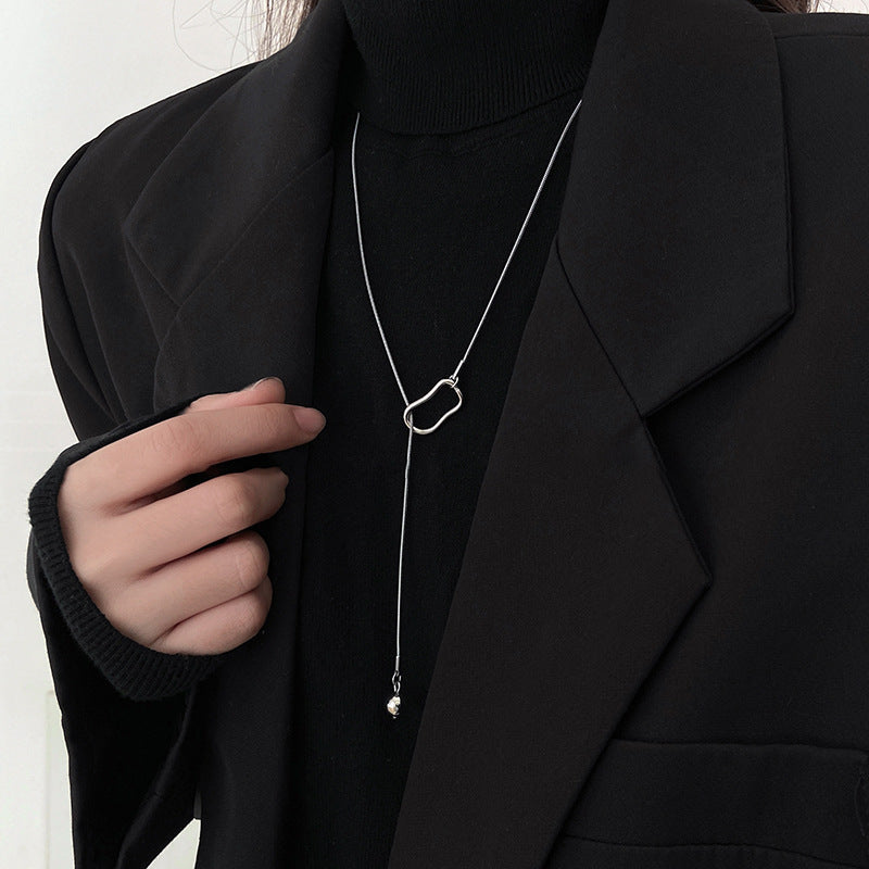 Women's Style Sier Round Beads Sweater Chain Necklaces