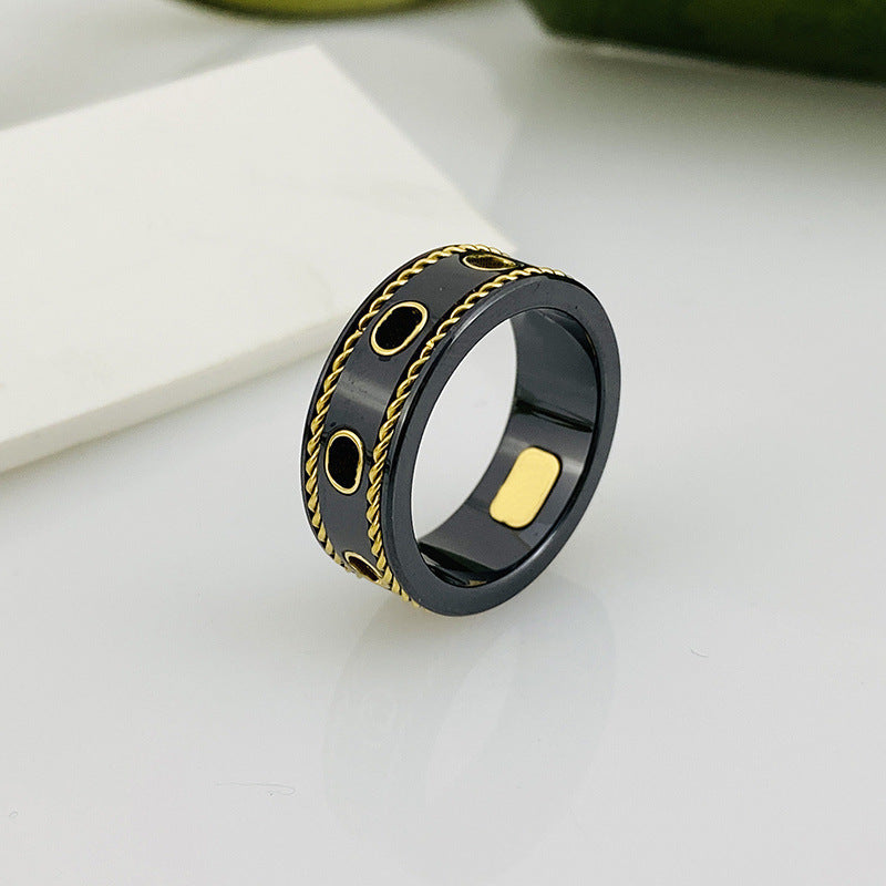 Bee Planet Ceramic Trendy Unique Couple Black Rings
