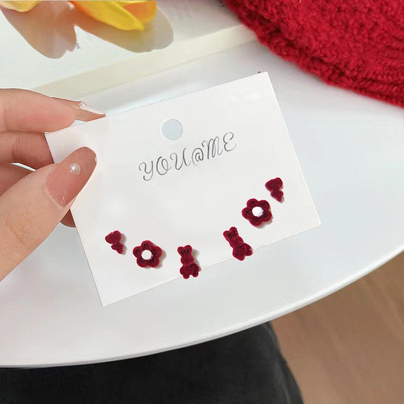 Temperament Sier Ear Earings Set Small Heart Flowers Rings