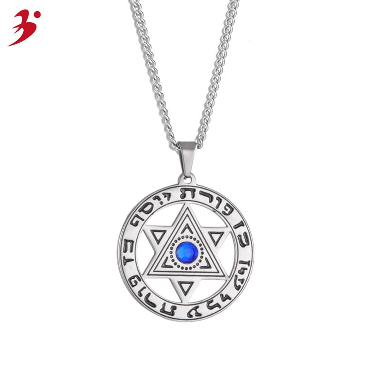 Men's Angel Devil Eye Stainless Steel Blue Diamond Necklaces