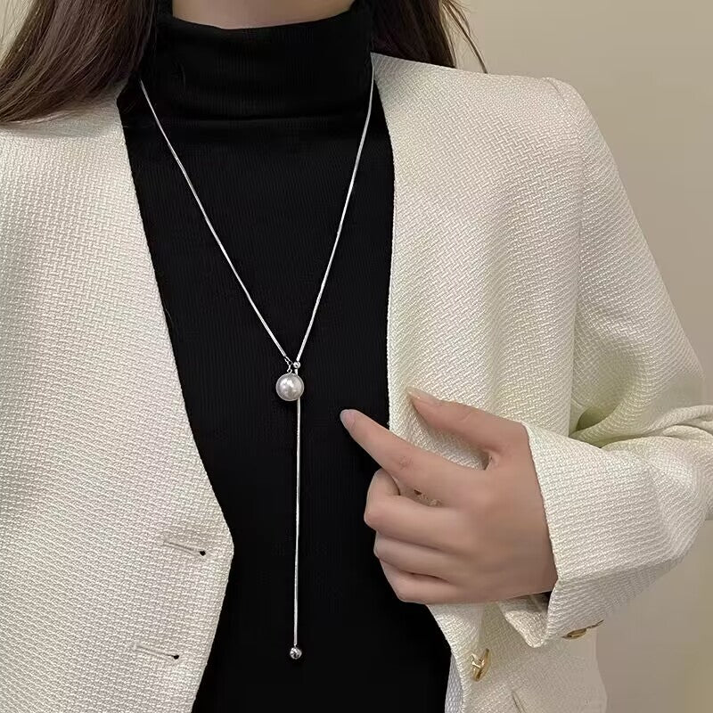 Women's Sweater Chain High-grade Long Pearl Titanium Necklaces