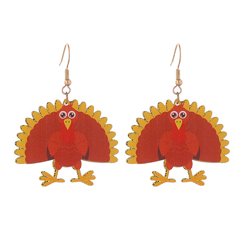 Autumn Thanksgiving Turkey Maple Leaf Party Funny Earrings