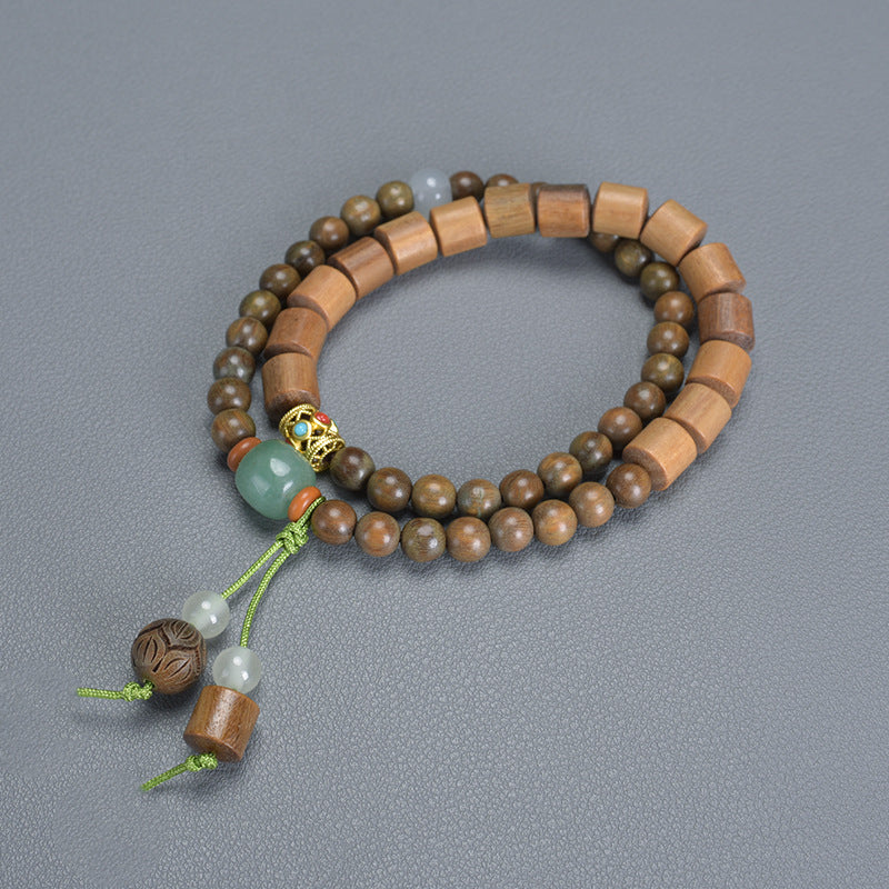 Green Sandalwood Beads Bodhi Root Carved Lotus Bracelets