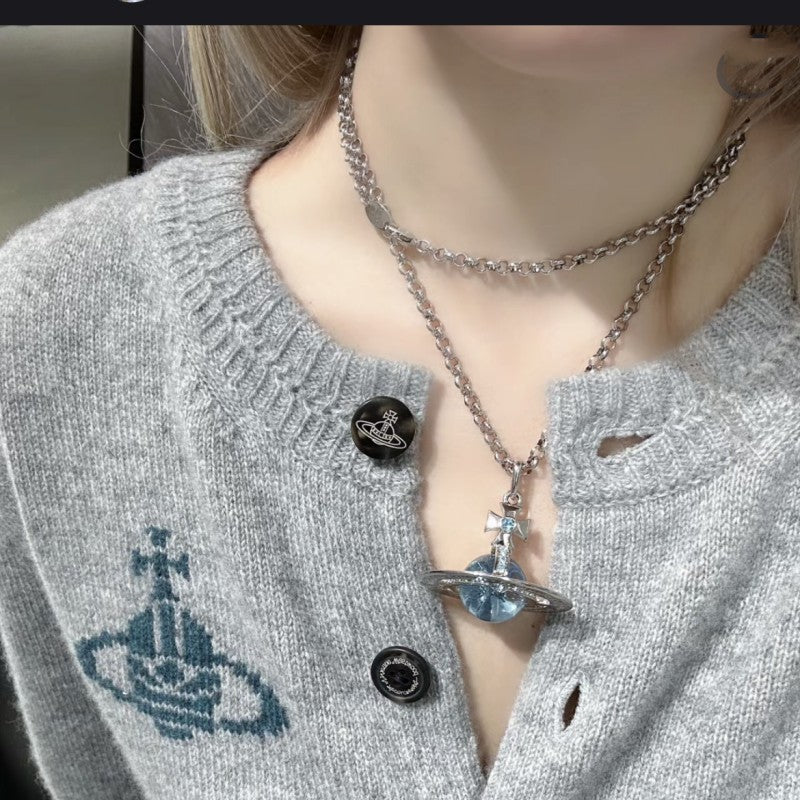 Mother Three-dimensional Planet Glacier Blue Large Necklaces