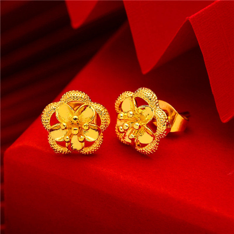 Women's Gold Small Ear Bar Simulation European Coin Earrings