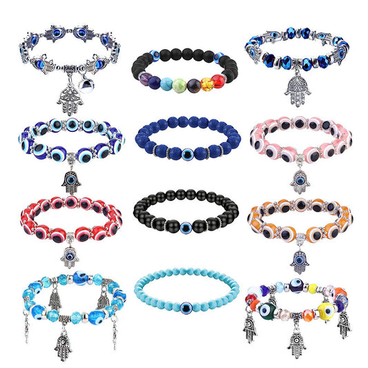 Fatima Palm Beaded Resin Glaze Blue Bracelets