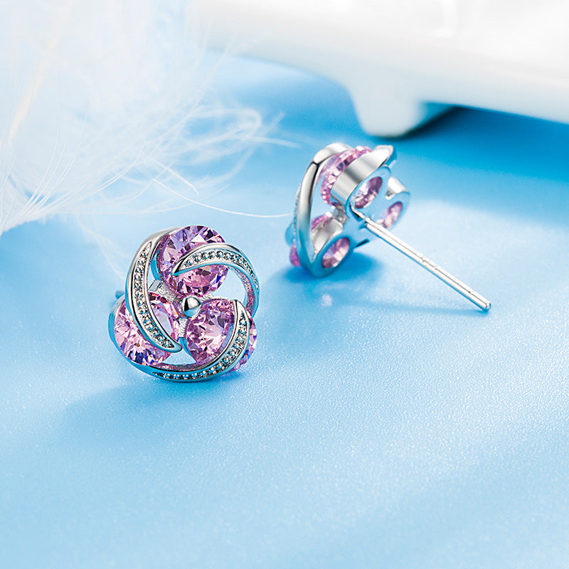 Comfortable Clover Windmill Zircon Female Rotating Earrings