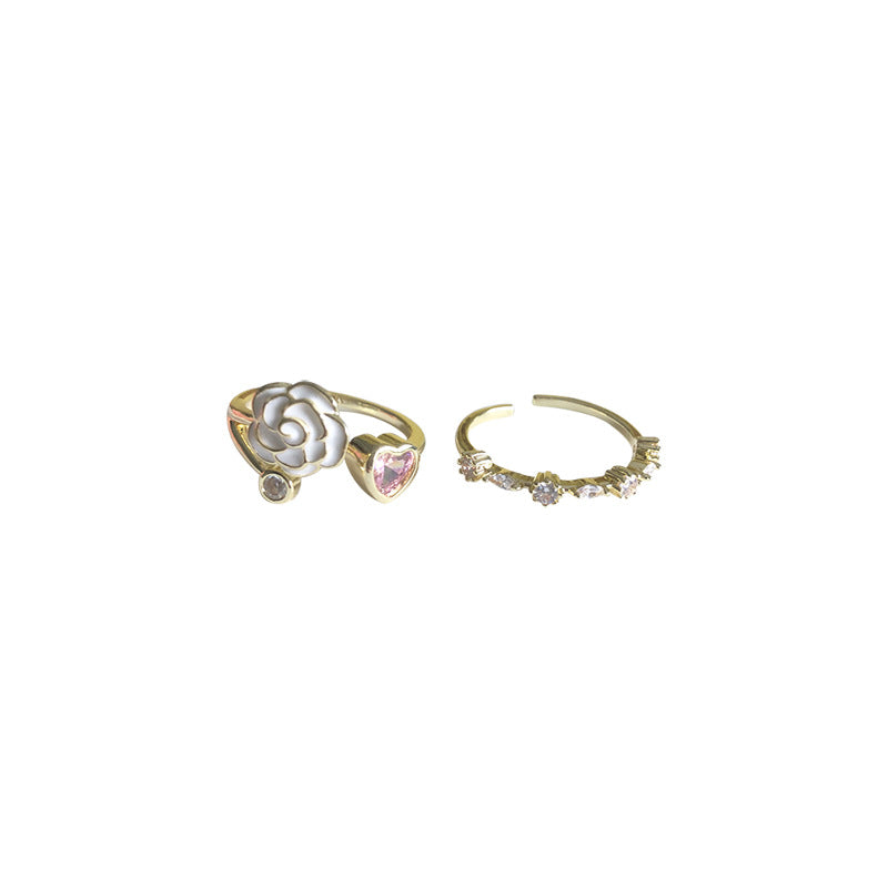 Camellia Heart-shaped Open Female Niche Design Rings
