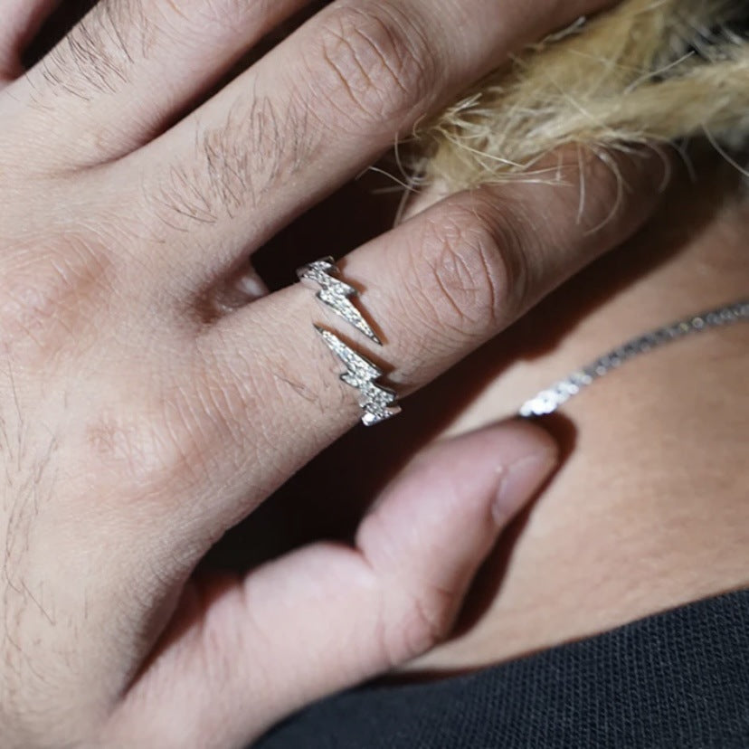 Men's Diamond Lightning Trendy Irregular Ecg Index Rings