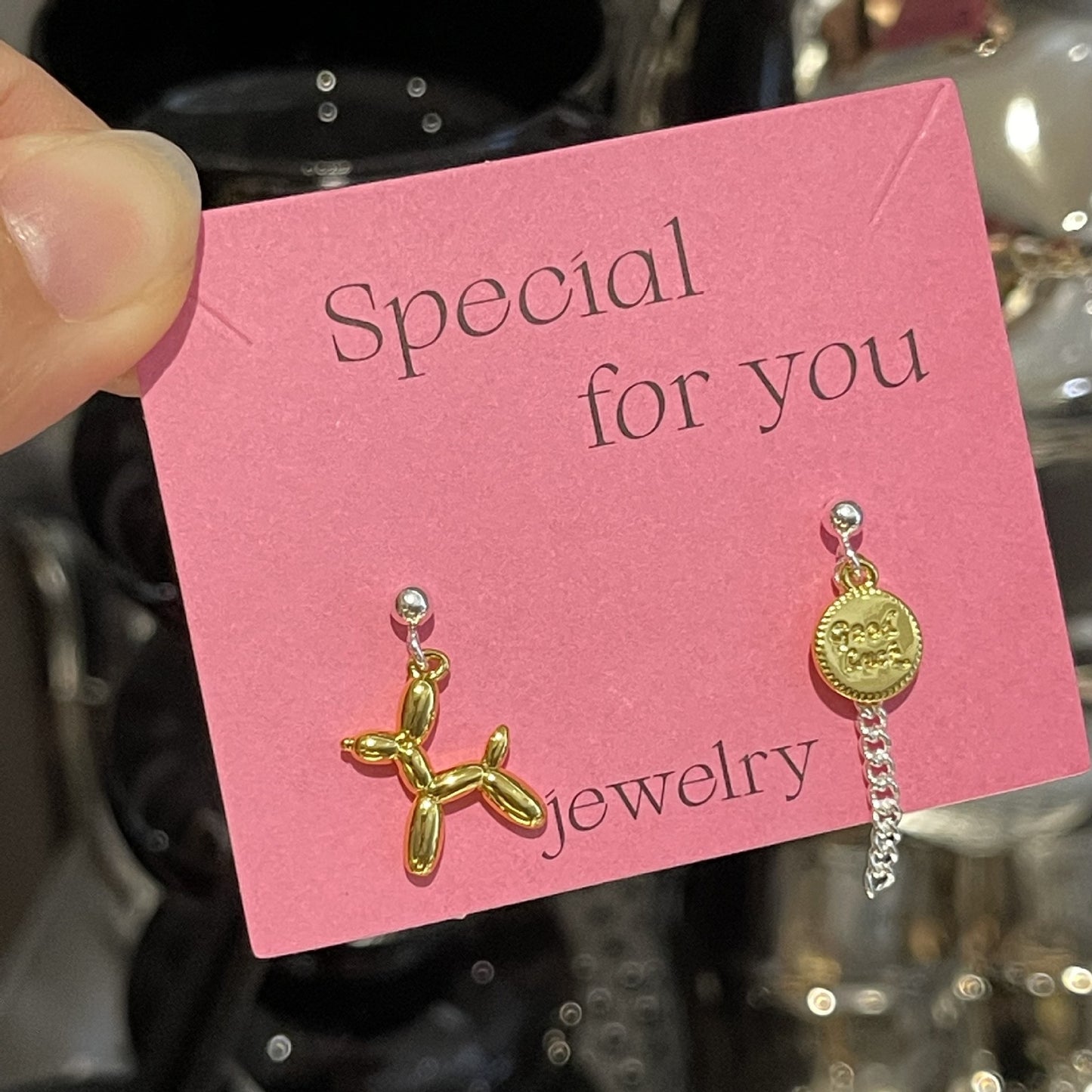 Women's Korean Style Sier Balloon Dog Asymmetric For Earrings