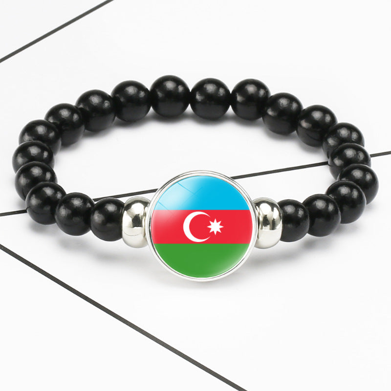 Flag Pattern Time Stone Black Elastic String Beads Bracelets