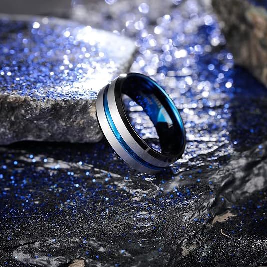 Men's Wedding Double Bevel Brushed Matte Simple Rings