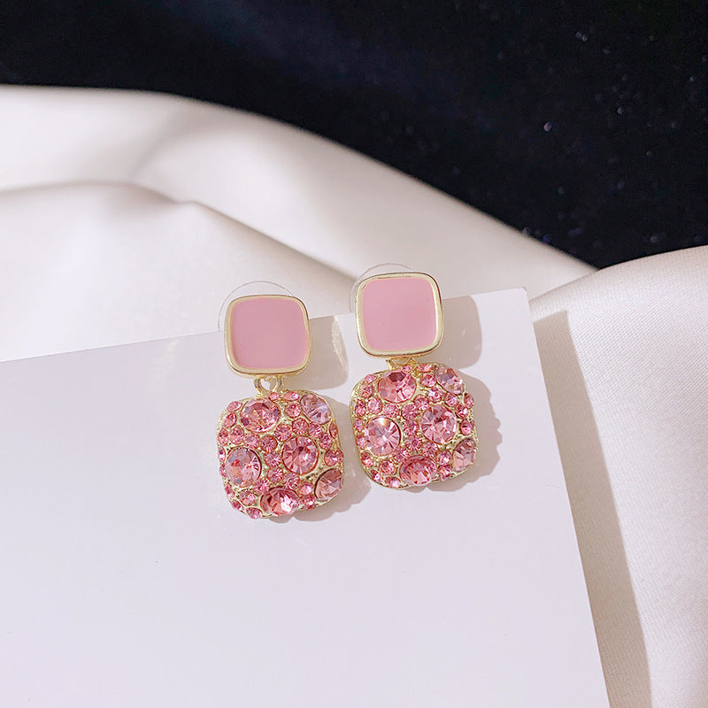 Women's Super Fairy Pink Simple Graceful Geometric Square Earrings