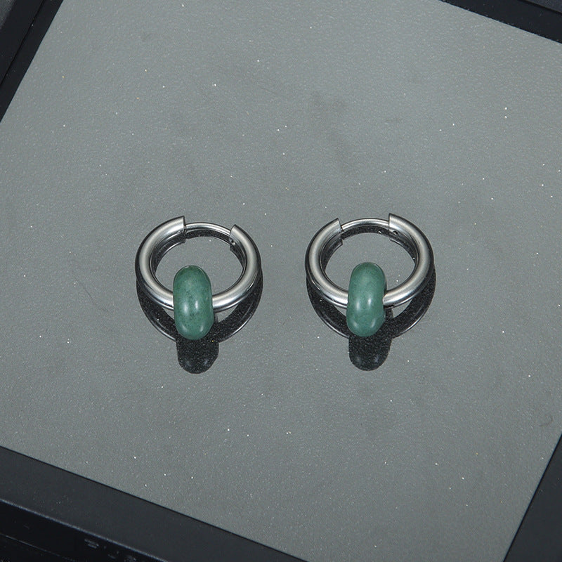 Women's & Men's Chinese Style Ethnic Unisex Natural Stone Titanium Steel Ear Earrings