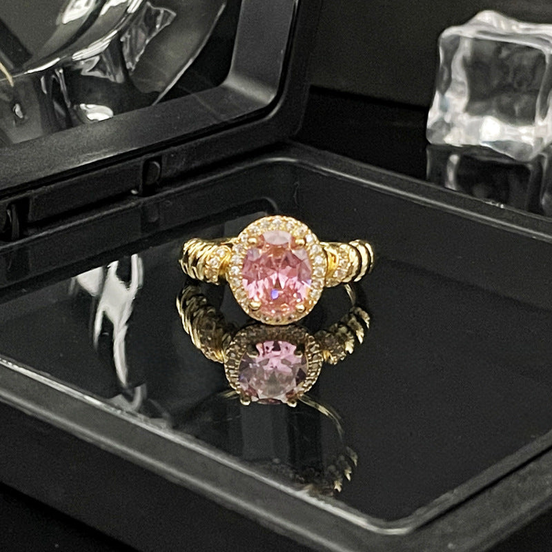 Retro Elegant Pink Diamond Niche Open Rings
