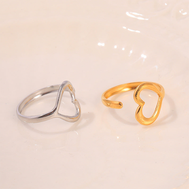 Steel Gold-plated Love Heart Flowers Glossy Rings