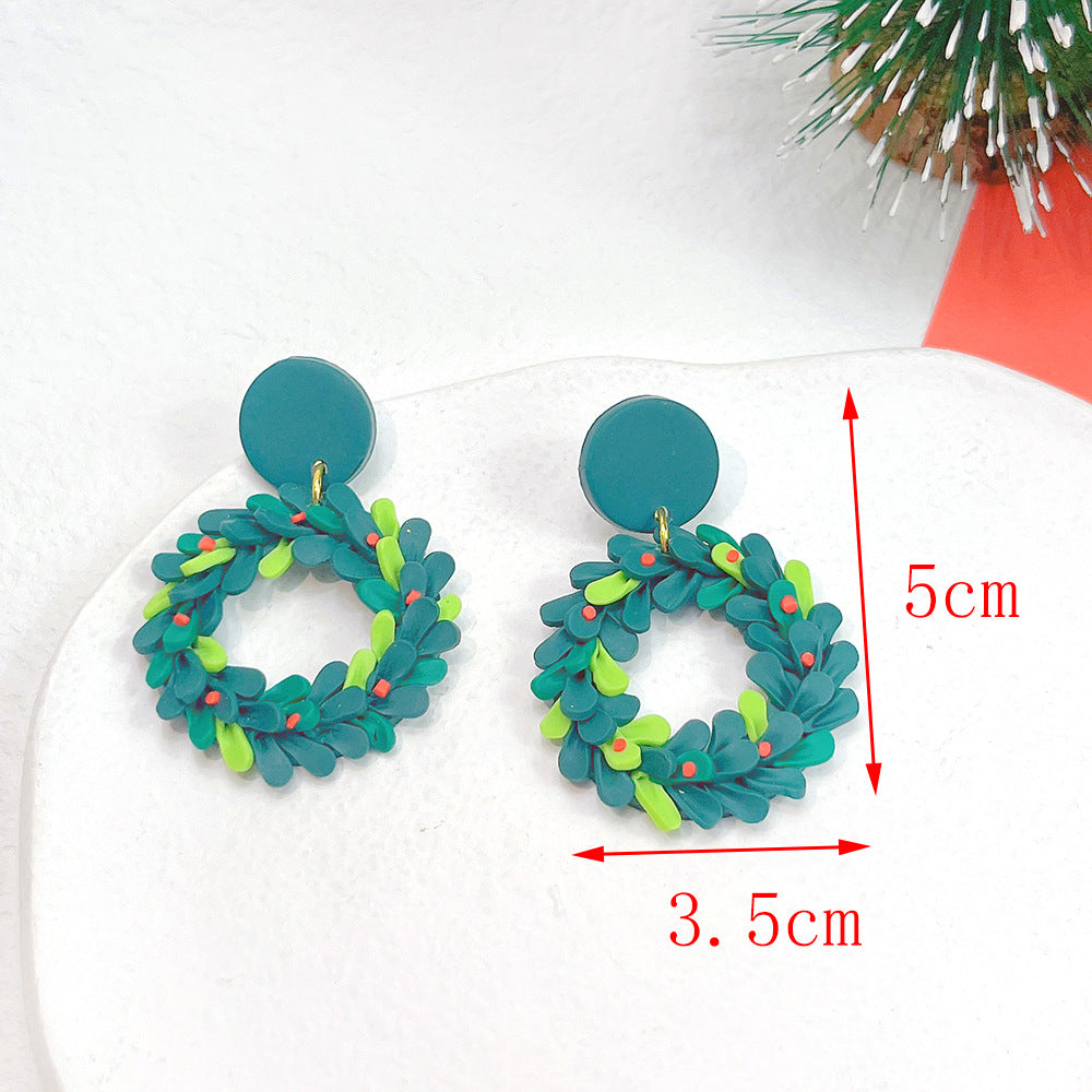 Christmas Jewelry Plaid Geometric Snowman Ear Earrings