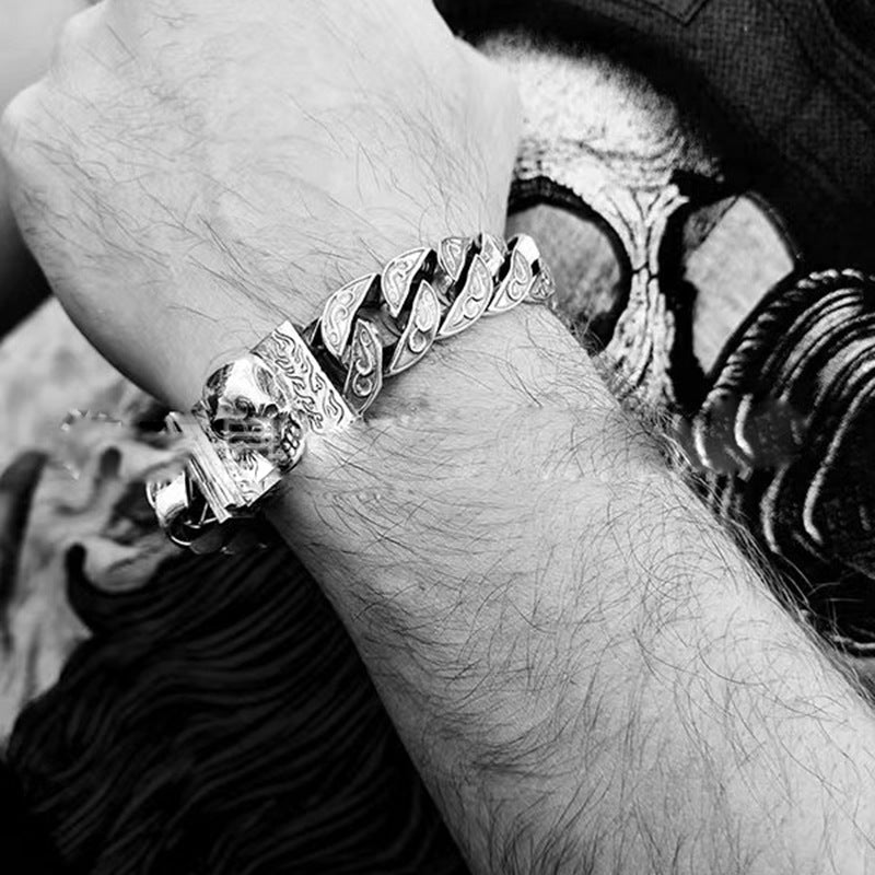 Thai Sier Retro Skull Cuban Fashion Bracelets
