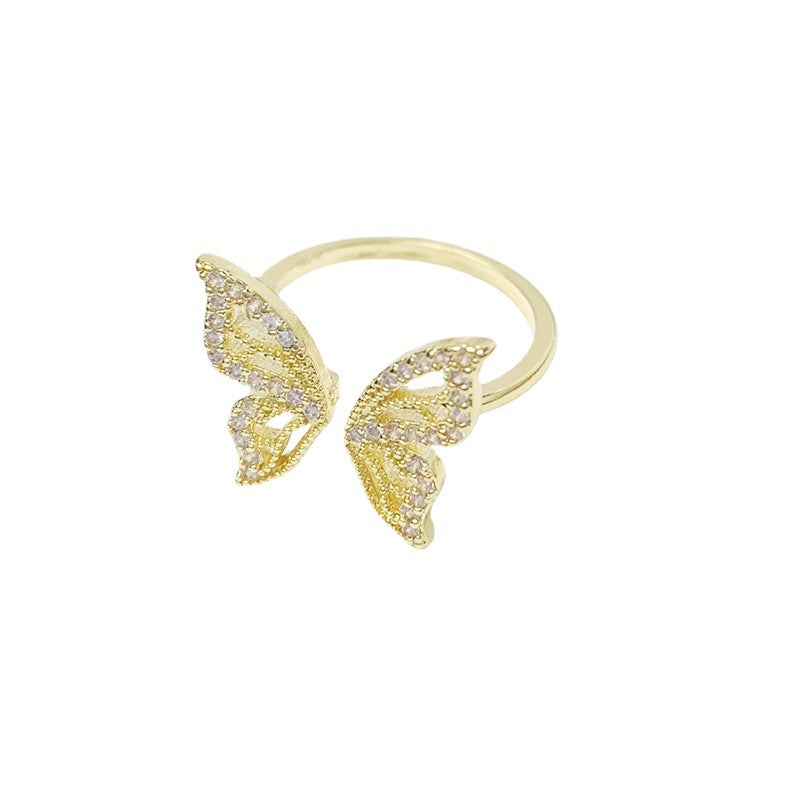 Gentle Super Fairy Zircon Opening Adjustable Butterfly Rings