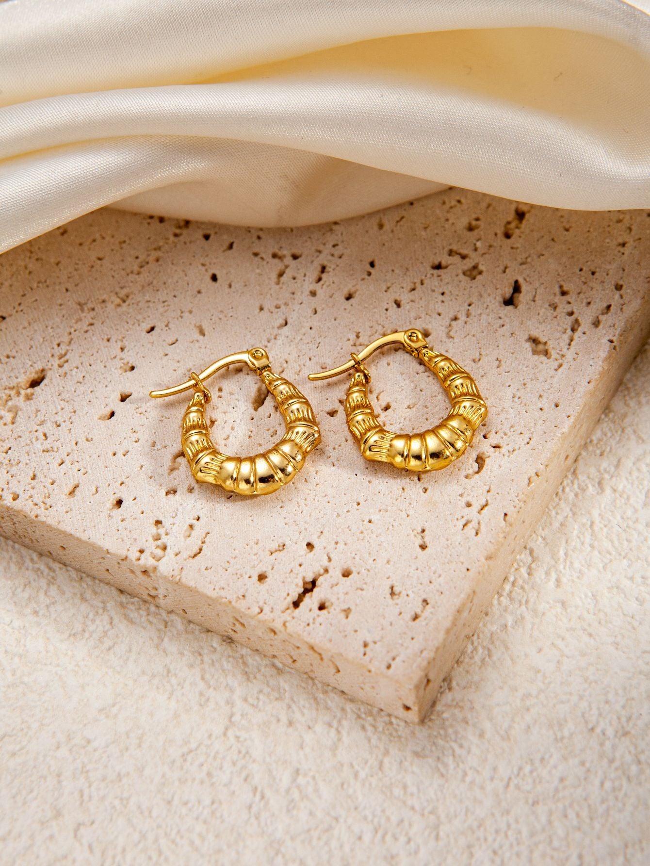 Stainless Steel Ginkgo Leaf Petals Golden Earrings
