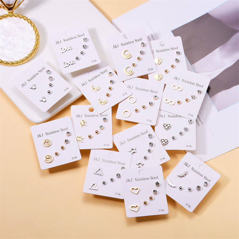 Heart Shape With Diamond Combination Card Suit Earrings
