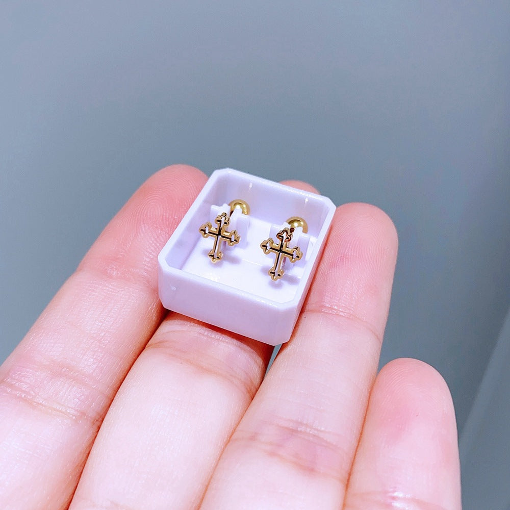 Basic Exquisite Small Glossy Metal Titanium Earrings