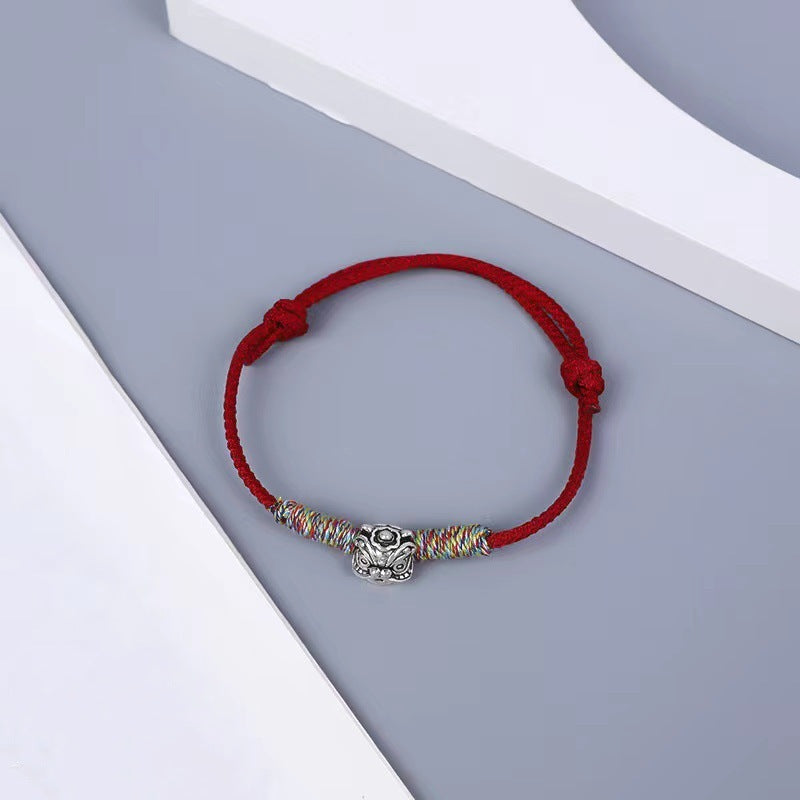 Style Lion Wrist Chain Wine Red Rope Hand-woven Simple Bracelets