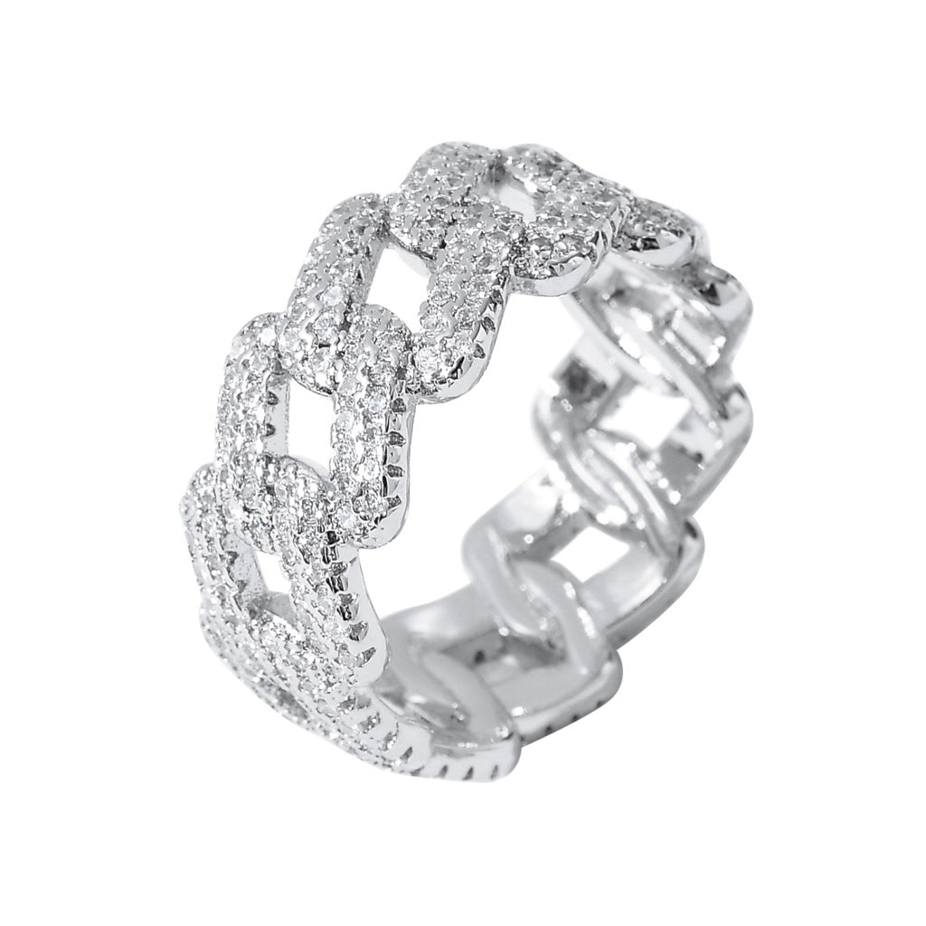 Men's Hip Hop Zircon Cuban Link Chain Rings