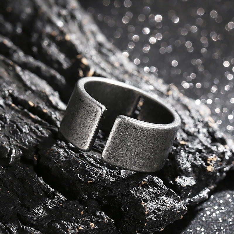 Men's Personality Hipster Black Retro Distressed Titanium Rings