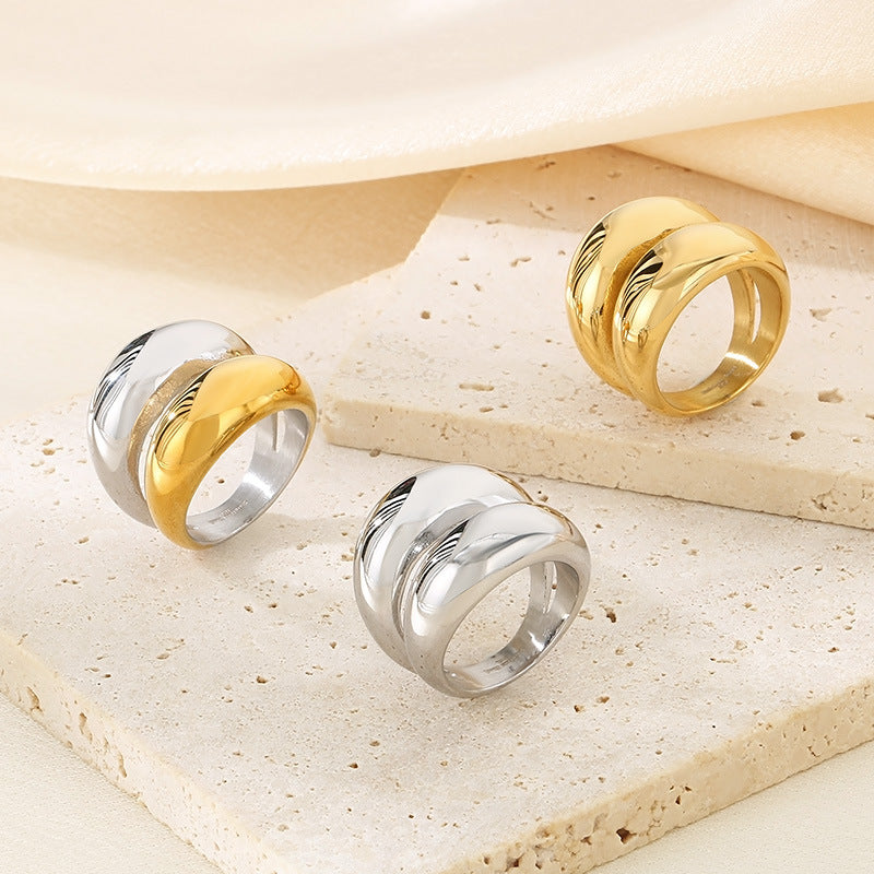 Trendy Exaggerated Gold Arch Top Mirror Polished Rings