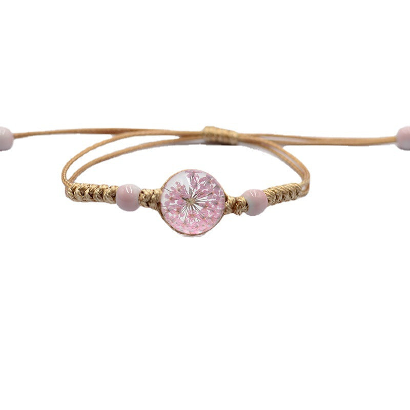 Sweet Hand-woven Pull Dried Flower Glass Bracelets
