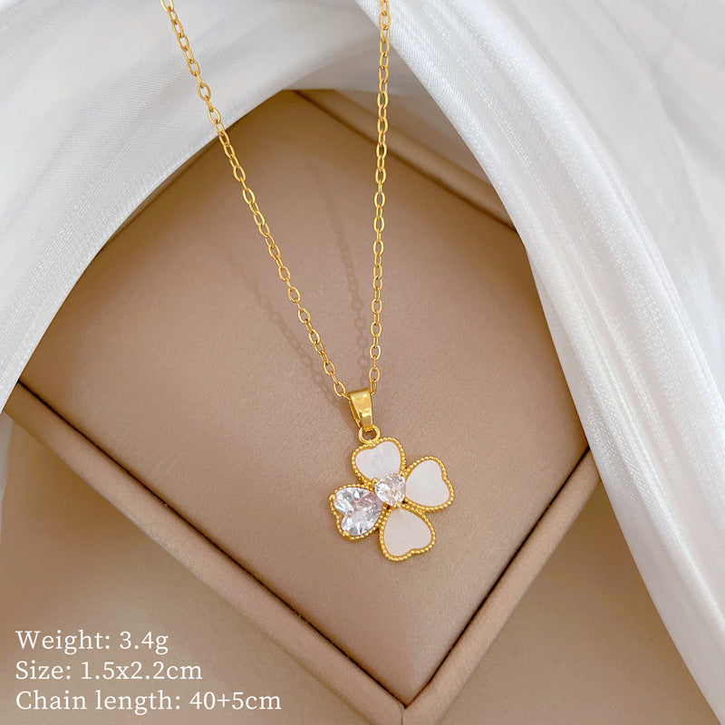 Light Luxury Full Diamond Shell Four-leaf Earrings