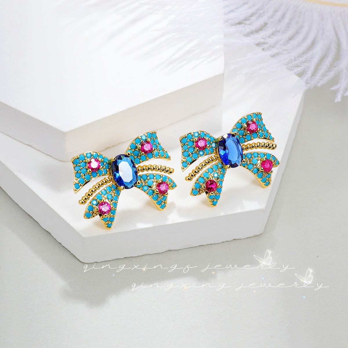 Needle Blue Bow Light Luxury High-grade Earrings