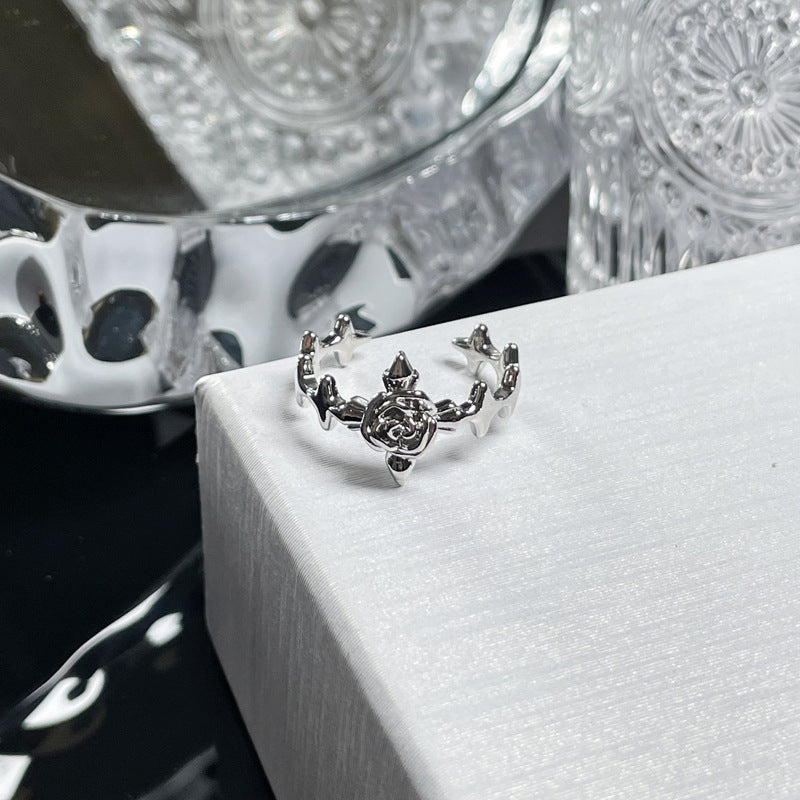 Simple Thorn Rose Open Female Irregular Texture Pleated Rings