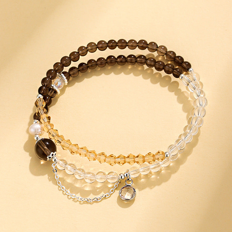 Chinese Style White Crystal Aquamarine Double Circle Bracelets