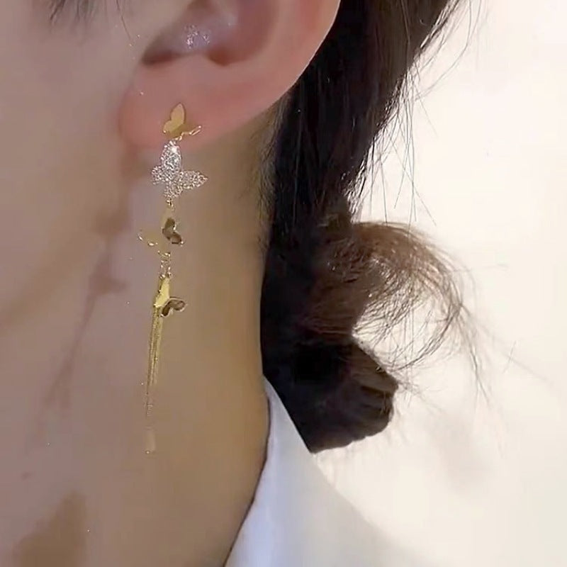 Light Luxury Butterfly Tassel Female Temperament Long Wild Personality Earrings