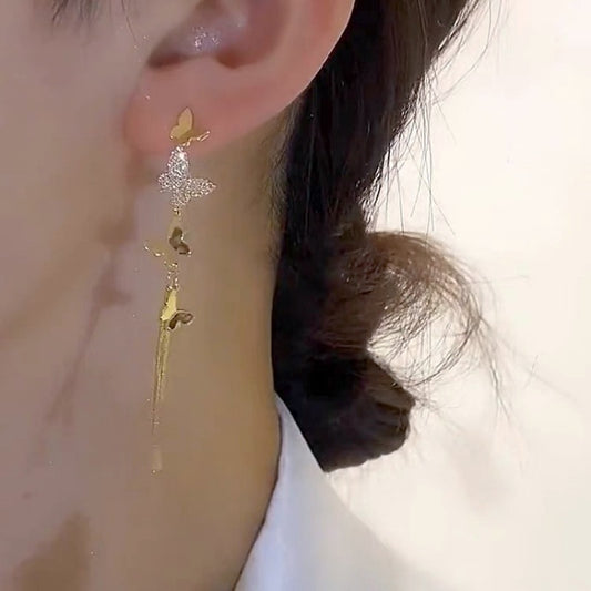 Light Luxury Butterfly Tassel Female Temperament Long Wild Personality Earrings