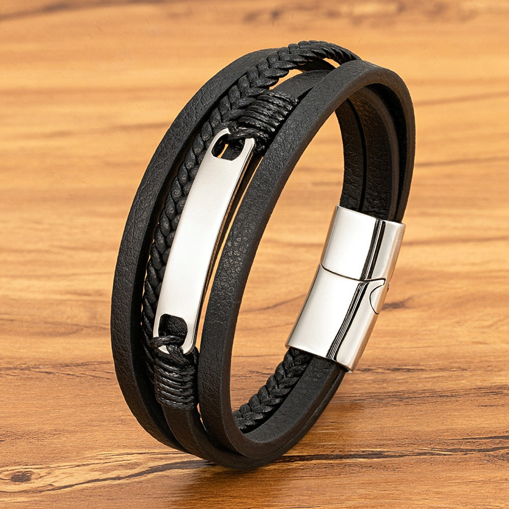 Fashionable Versatile Woven Leather Magnetic Buckle Bracelet