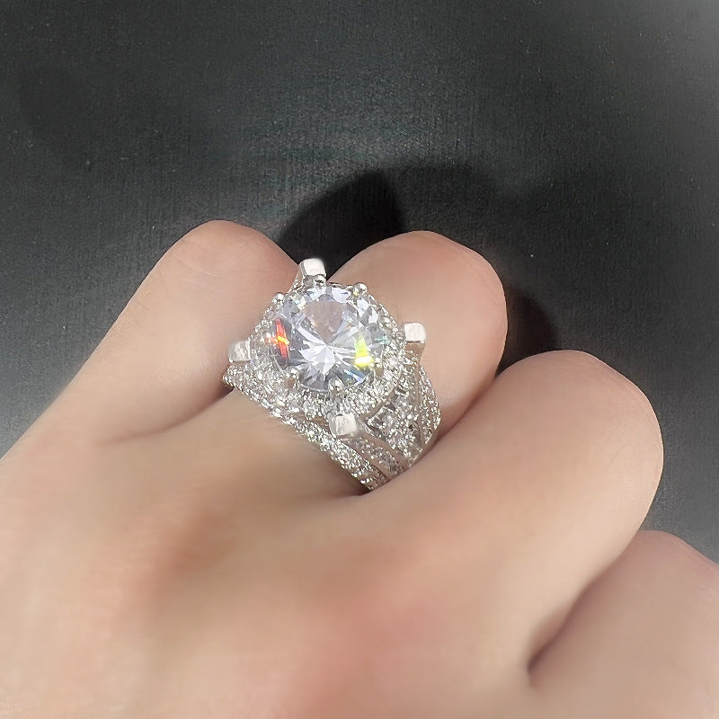 Full Diamond Flower Micro Inlaid Zircon Eight Claw Rings